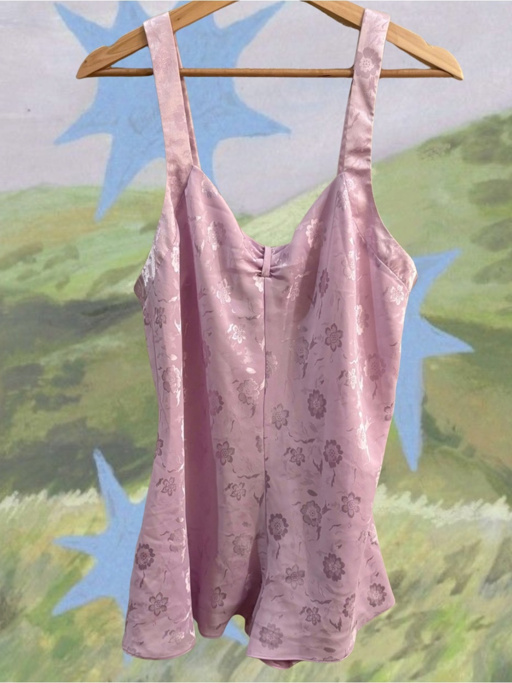 Vintage 90s California Dynasty Lavender Floral Satin Teddy Romper
